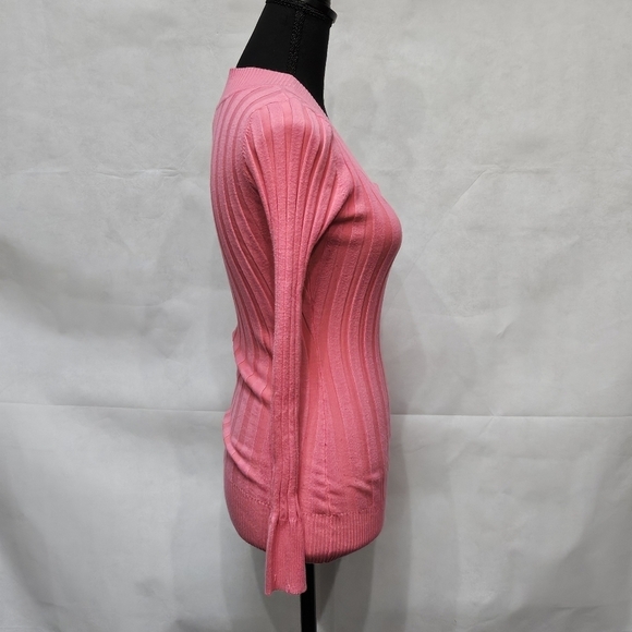 Catch My I Ribbed Stretchy V-neck Pullover Pink Top 78% Rayon 22% Polyester Sz L - Picture 5 of 6
